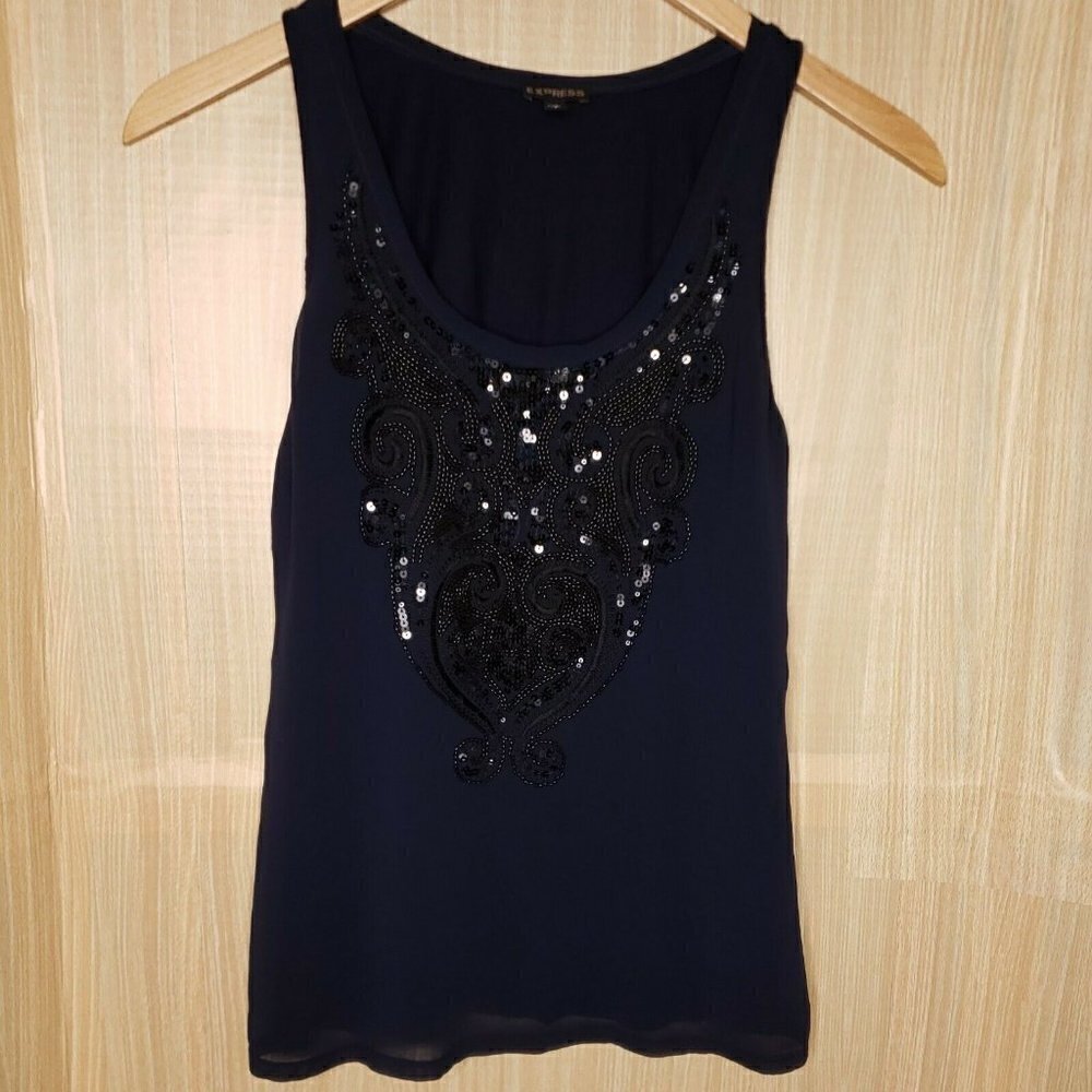 Express Navy Layered Tank With Beading Small